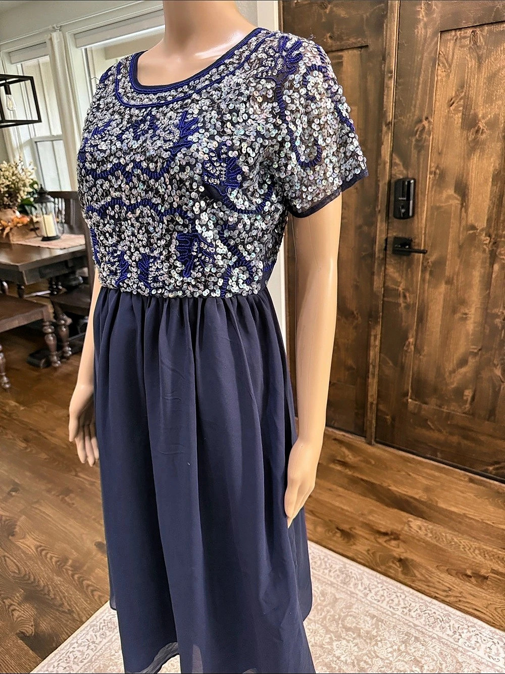 ASOS Sequin Maternity Midi Dress in Blue & Silver Size 6